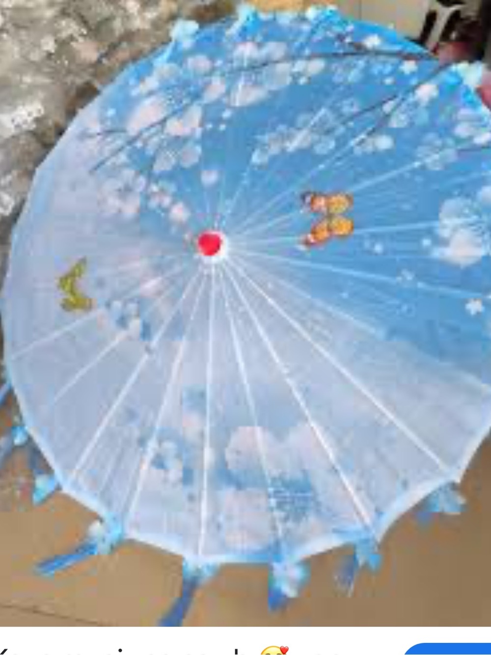 #2536* “22x32” Blue Floral Butterfly Paper Parasol Epcot International Umbrella - Picture 6 of 17